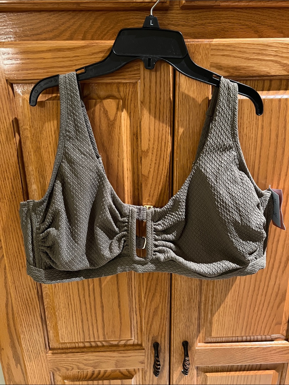 Target Olive Textured Scoop Bikini Top with Front Ring Detail